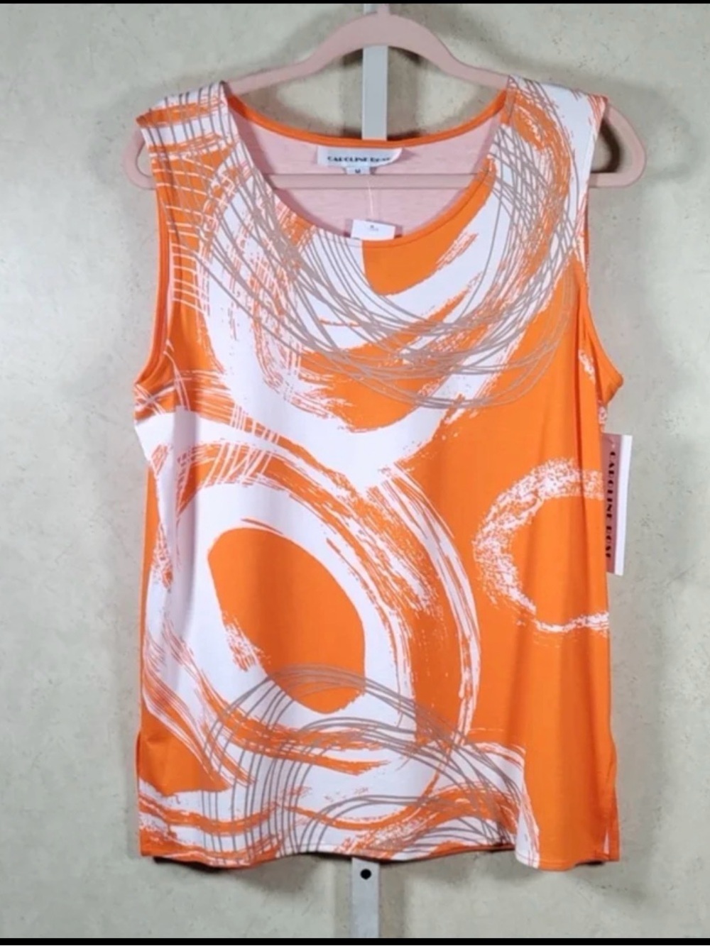 Caroline Rose Orange Print Sleeveless Blouse Size M NWT